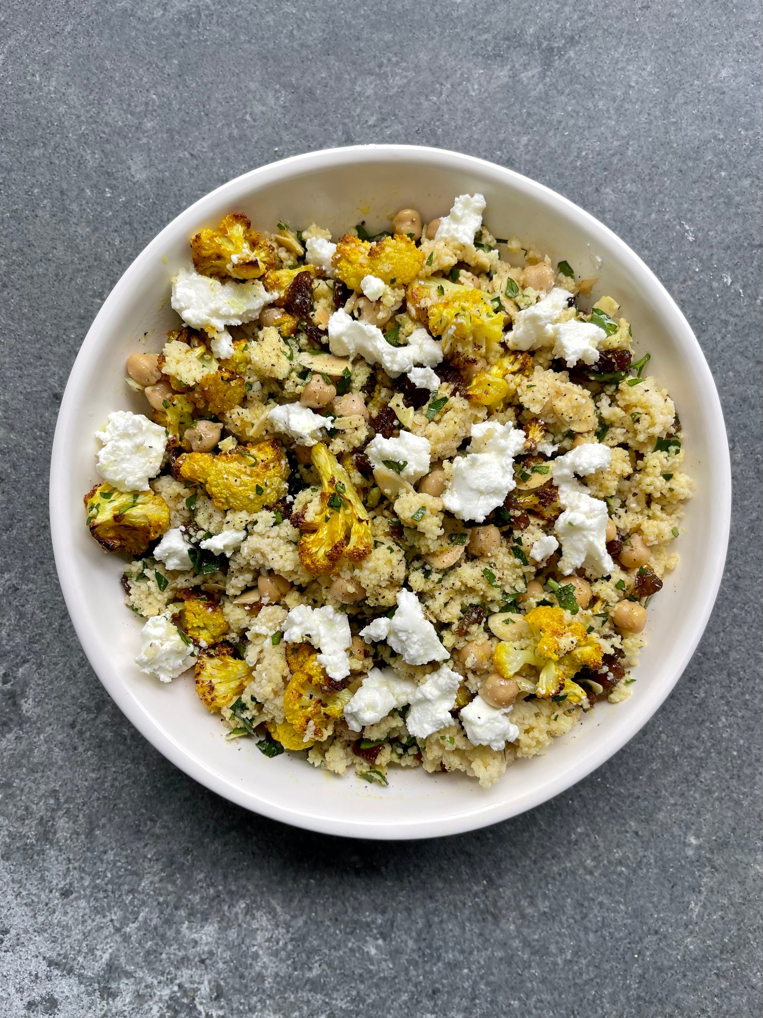 Moroccan Cauliflower and Couscous Salad with Lemony Paprika Dressing