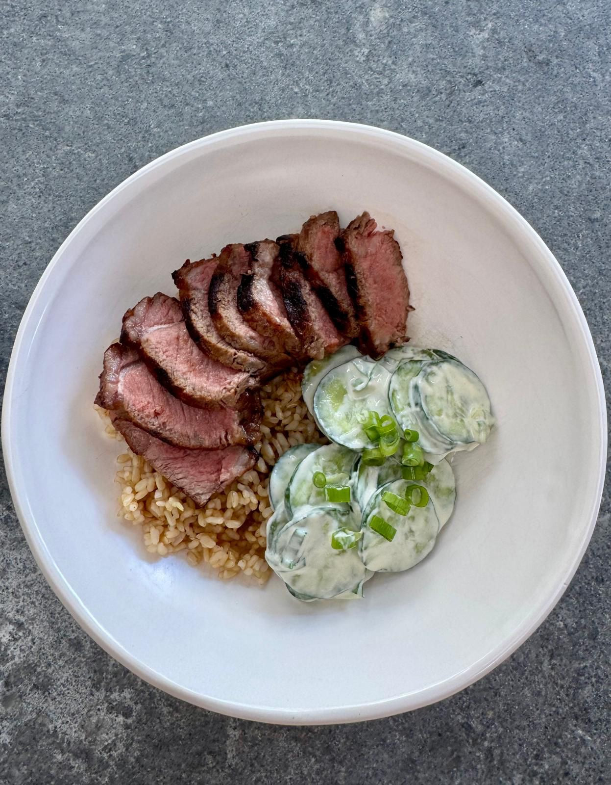 Miso Glazed Steak Bowls with Creamy Cucumber Salad