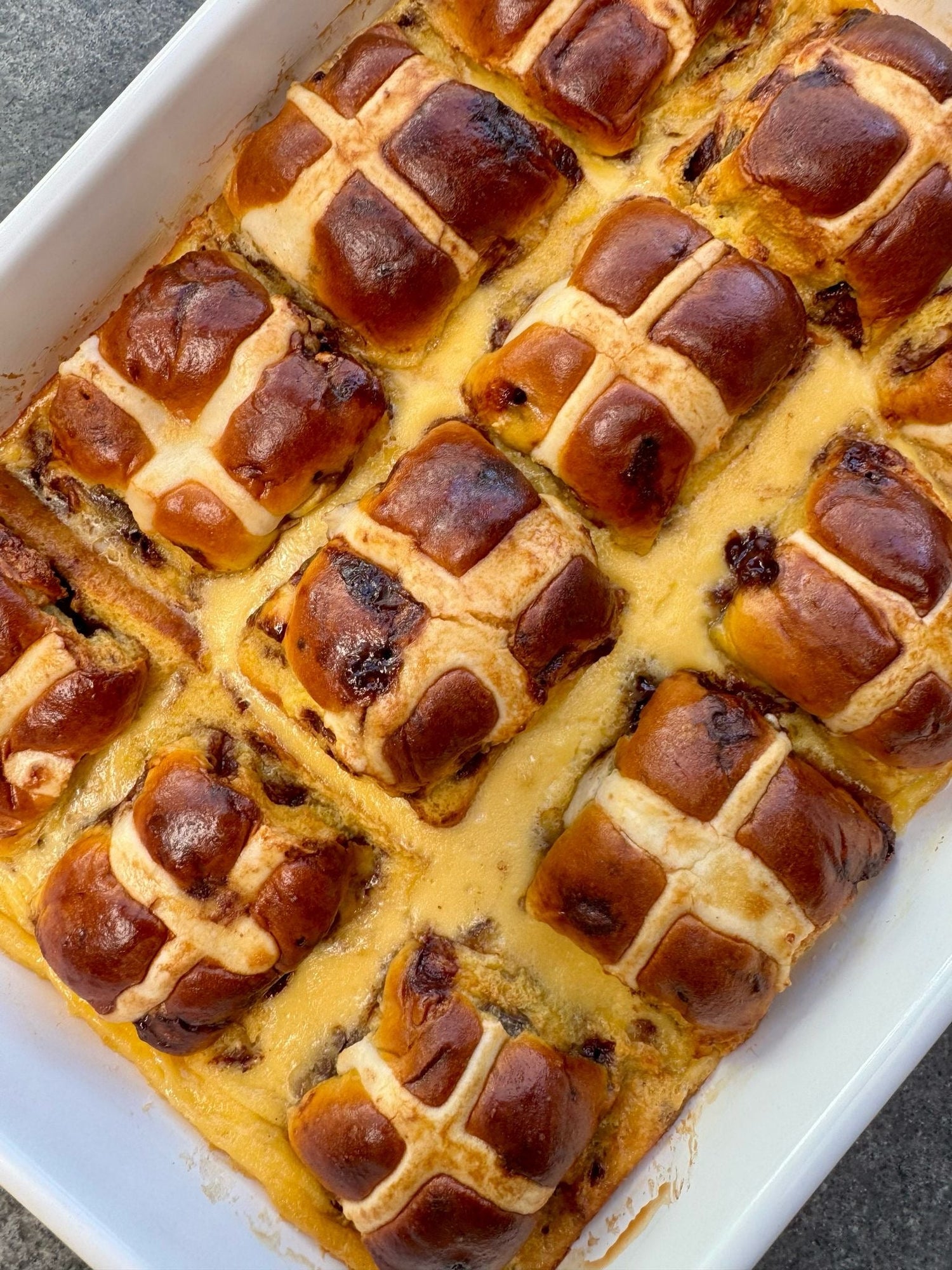 Hot Cross Bun Bread and Butter Pudding